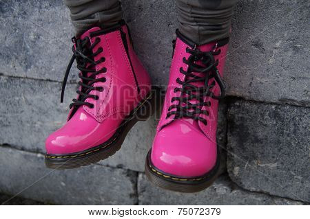 Pink punk alternative girl or woman shoes - sitting tough