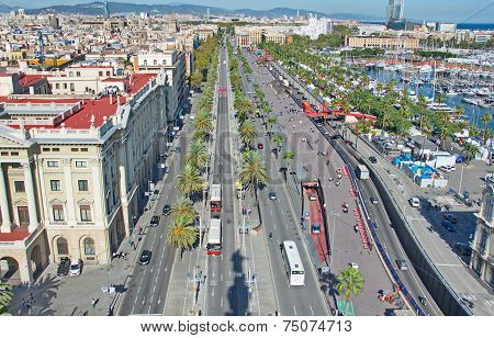 Aerial View Of Barcelona Passeig De Colom