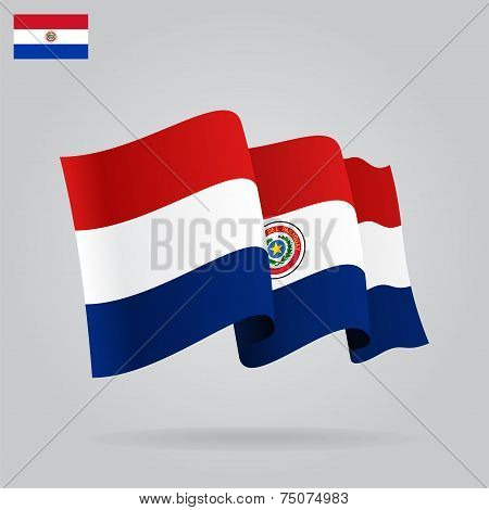 Flat and waving Paraguayan Flag. Vector