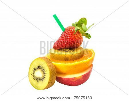 Fresh mixed fruit with straw