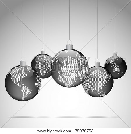 Christmas balls with world dotted maps - Christmas travel - Gray ver.  Vector eps10