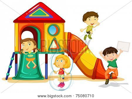 illustration of many children playing on a slide