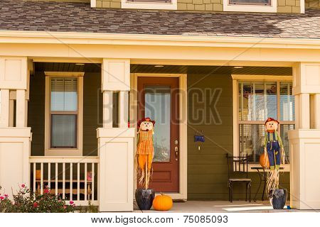tradition Residential house decorated for Halloween holiday.