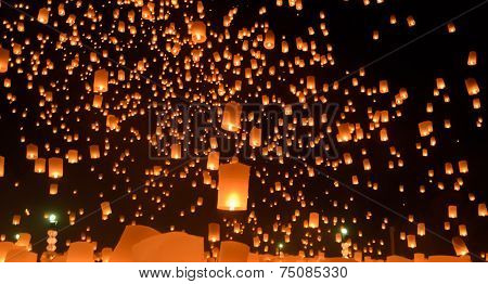 Sky Lanterns Festival Or Yi Peng Festival In Chiang Mai, Thailand