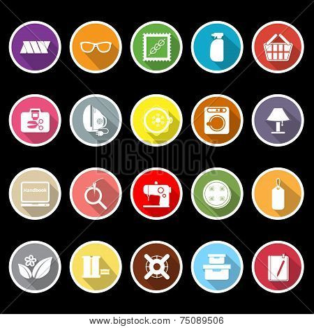 Sewing Cloth Related Flat Icons With Long Shadow