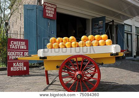 Edam Cheese Displayed In A Store In The Country