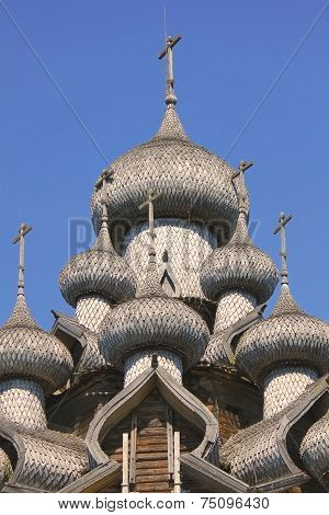 Details Of The Domes (transfiguration Church). Kizhi Pogost In Russia