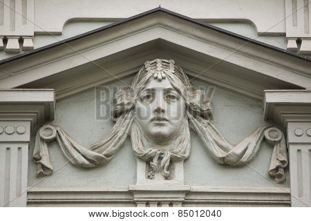 Mascaron on the Art Nouveau building in Prague, Czech Republic.