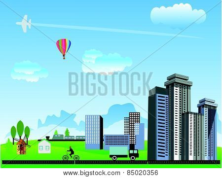 Urban and village landscape. Countryside