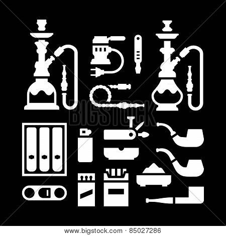 Set Icons Of Smoking Equipment And Accessories