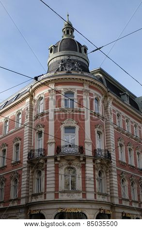 GRAZ, AUSTRIA - JANUARY 10, 2015: Architecture along Hauptplatz main square city of  Graz, Styria, Austria on January 10, 2015.