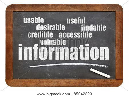 user experience concept - attributes of information important for usability and user experience on a blackboard