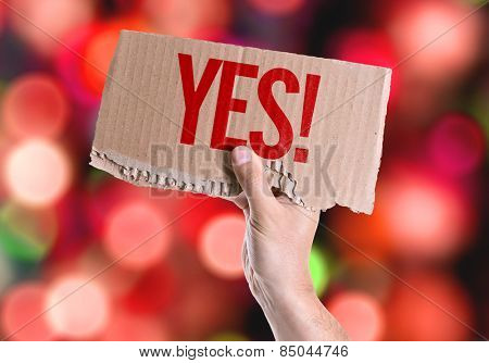 Yes! card with colorful background with defocused lights