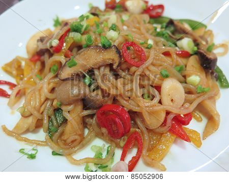 Closed Up The Fried Konjac With Mushroom