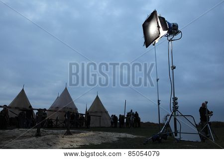 MILOVICE, CZECH REPUBLIC - OCTOBER 23, 2013: Filming of the new movie The Knights directed by Carsten Gutschmidt near Milovice, Czech Republic.