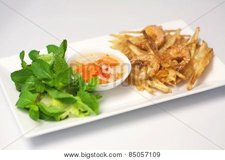 Banh Tom Chien, Vietnamese Deep Fried Shrimps Amd Sweet Potatoes Fritters