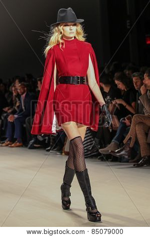 NEW YORK - FEBRUARY 13: A model walks the runway at the Mark & Estel Fall/Winter 2015 collection during Mercedes-Benz Fashion Week in New York on February 13, 2015.