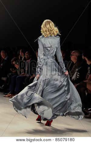 NEW YORK - FEBRUARY 13: A model walks the runway at the Mark & Estel Fall/Winter 2015 collection during Mercedes-Benz Fashion Week in New York on February 13, 2015.