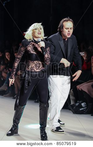 NEW YORK - FEBRUARY 13: A designer Mark Tango and Estel Day walks the runway at the Mark & Estel Fall/Winter 2015 collection during Mercedes-Benz Fashion Week in New York on February 13, 2015.