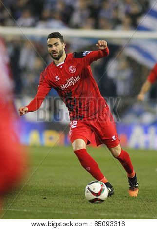 BARCELONA - JAN, 22: Vicente Iborra of Sevilla FC during spanish League match against RCD Espanyol at the Estadi Cornella on January 22, 2015 in Barcelona, Spain
