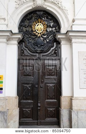 GRAZ, AUSTRIA - JANUARY 10, 2015: Saint Francis on the entrance, Mariahilf church in Graz, Styria, Austria on January 10, 2015.