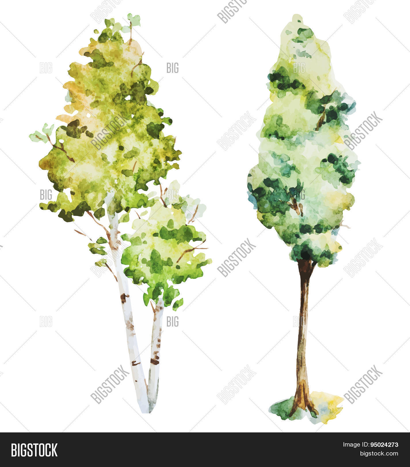 Watercolor Trees Vector & Photo (Free Trial) | Bigstock
