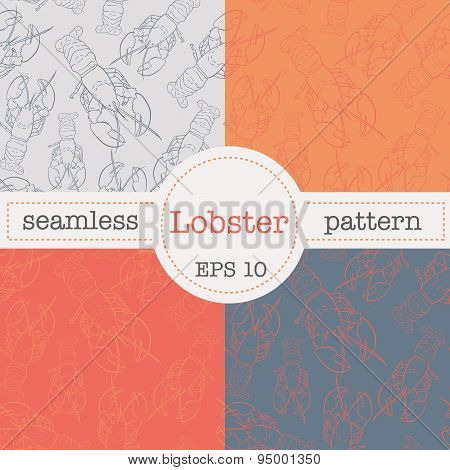 Lobster seamless vector pattern set