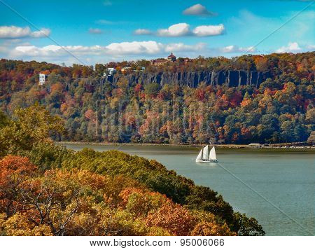 Hudson River Palisades and Sailboat