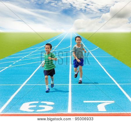 Boy Running On Racetrack