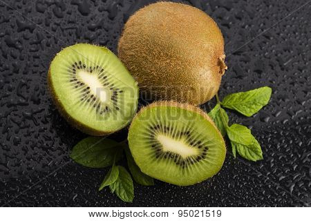 Juicy Kiwi Fruit And Freas Mint Leaves