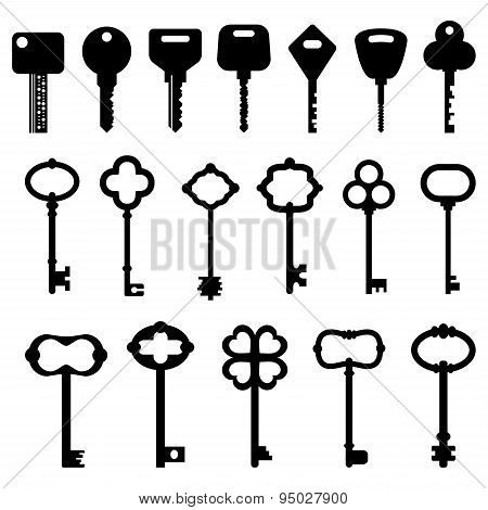 vector set of black keys on white background