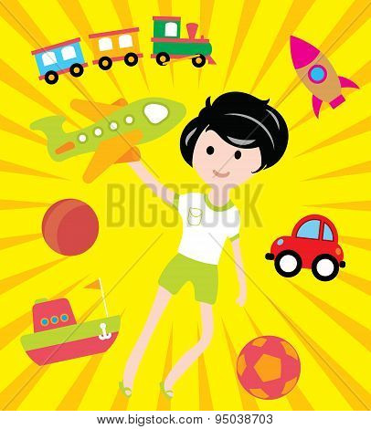 Kids dreams with many toys and transport