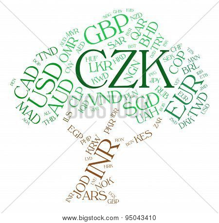 Czk Currency Represents Czech Koruna And Exchange