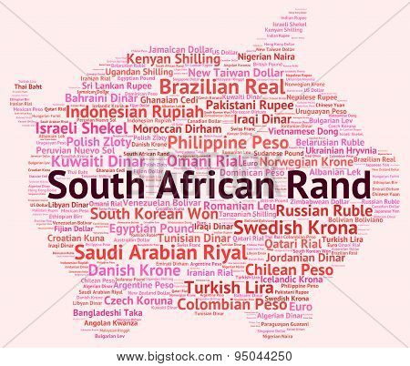 South African Rand Indicates Currency Exchange And Coinage