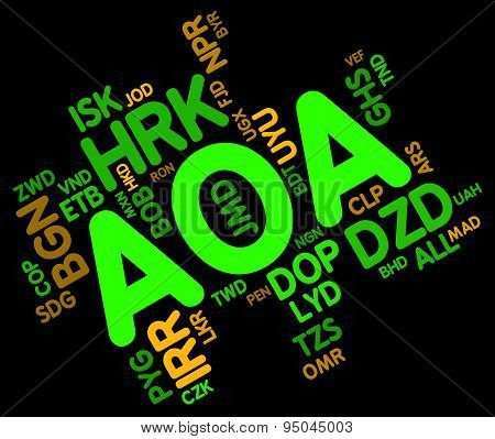 Aoa Currency Indicates Angolan Kwanza And Banknotes