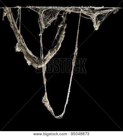 Cobweb Or Spider Web In Ancient Thai House Isolated On Black Background