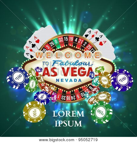 Casino Roulette Playing Cards witn Falling Chips