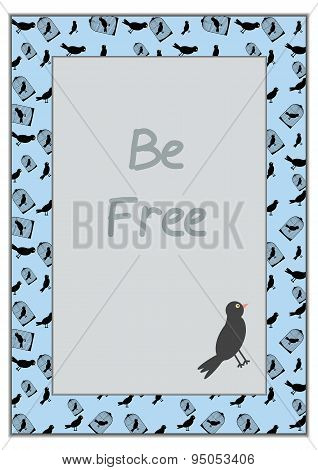 Bird and cage -  vector illustration on blue background