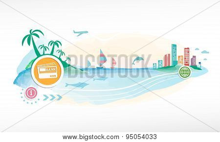 Bank Cards On Travel Background.