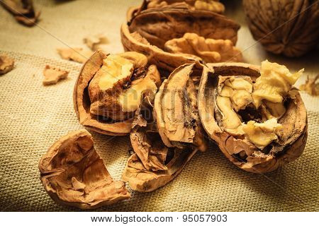 Walnut Kernels On Rustic Table