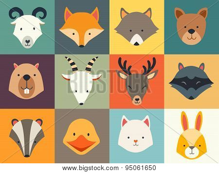Set of cute animals icons