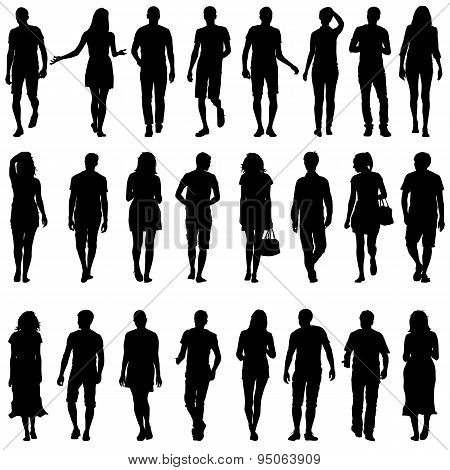 Black Silhouettes Of Beautiful Mans And Womans On White Backgrou