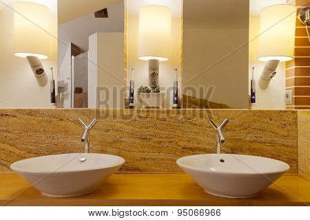 Two Washbowls In Modern Bathroom
