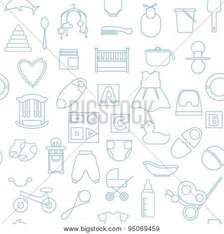 Seamless Linear Pattern With Baby's Items.