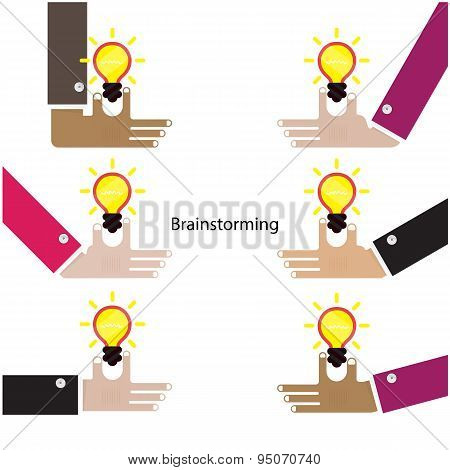 Brainstorming Concept.teamwork And Partnership Symbol. Creative Light Bulb Abstract Vector Logo Desi