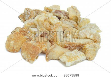 Pork Rind Favorite Food In Thailand Isolated On White Background