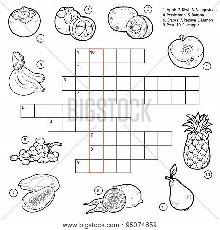 Vector Crossword, Game For Children About Fruits