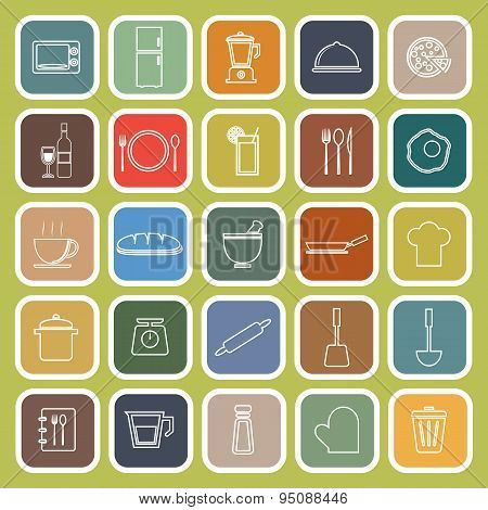 Kitchen Line Flat Icons On Green Background