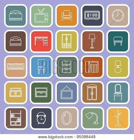 Bedroom Line Flat Icons On Violet Background