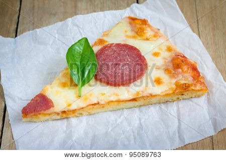 Slice Of Homemade Pepperoni Pizza, Ready To Eat